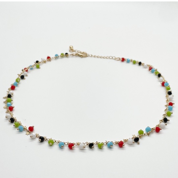 New Boho Multicolored Beaded Chain Choker Necklace - Picture 3 of 5